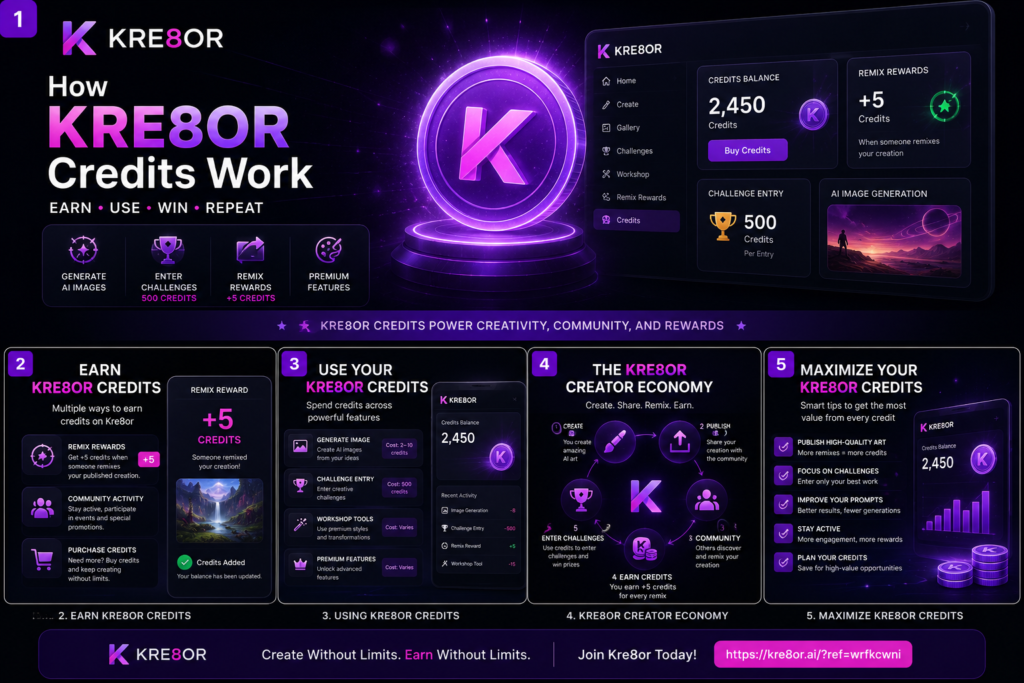 Kre8or credits guide explaining how credits work for AI image generation
