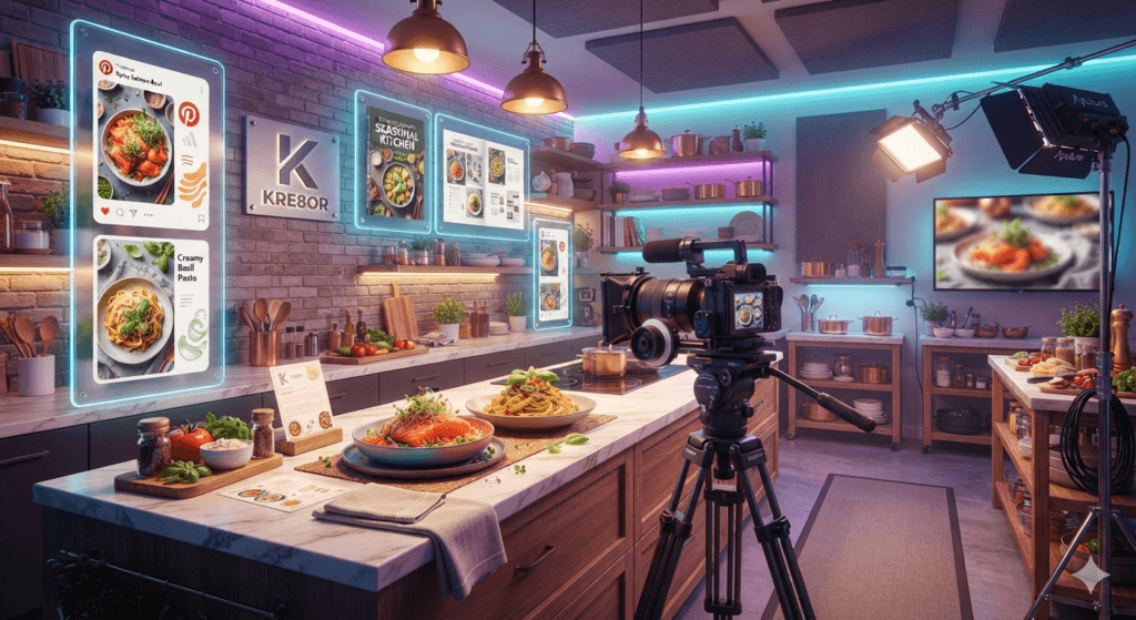 Kre8or AI helping food bloggers create recipe and promotional visuals.
